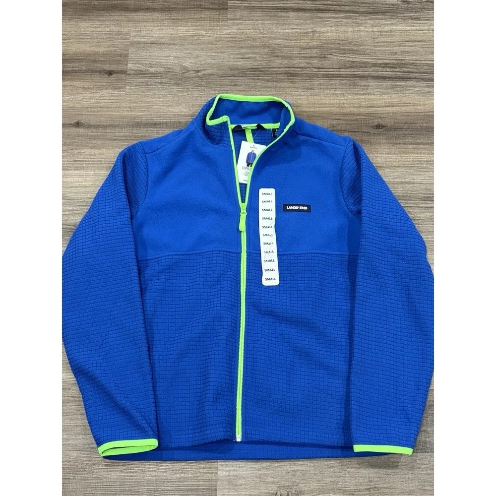 Lands End Mens Fleece Full Zip Jacket 100%‎ Size Small NWT Blue Green